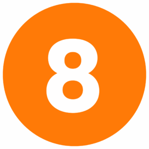 Recruiting An icon of the number 8, centered inside an orange circle.