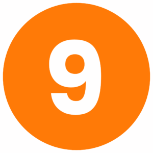 Recruiting An icon of the number 9, centered inside an orange circle.