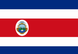 National flag of Costa Rica with blue, white, and red horizontal stripes and a coat of arms.